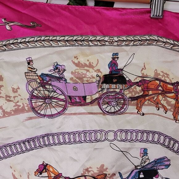 Vintage Equestrian Silk Scarf. Pink and Cream. EUC - Picture 5 of 8